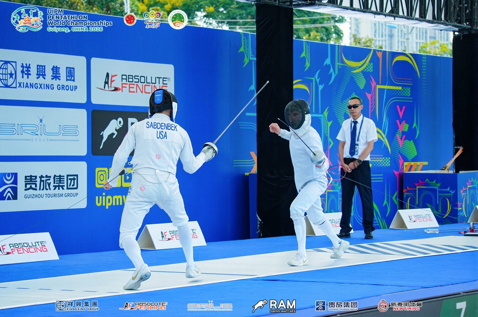 Fencing bout at the UIPM Pentathlon World Championships in Guiyang, China