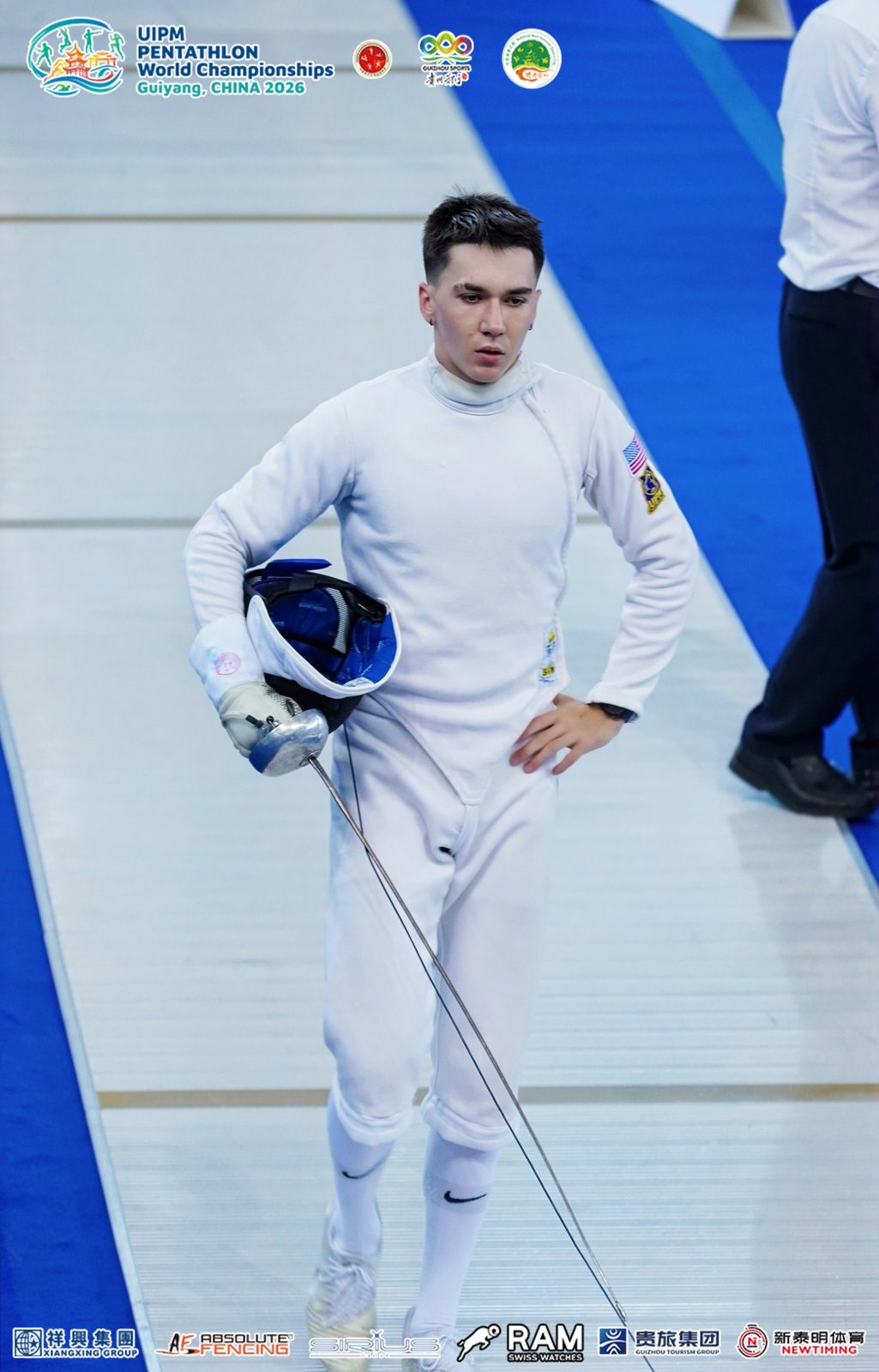 In the fencing piste tunnel, mask in hand, at the Guiyang World Championships